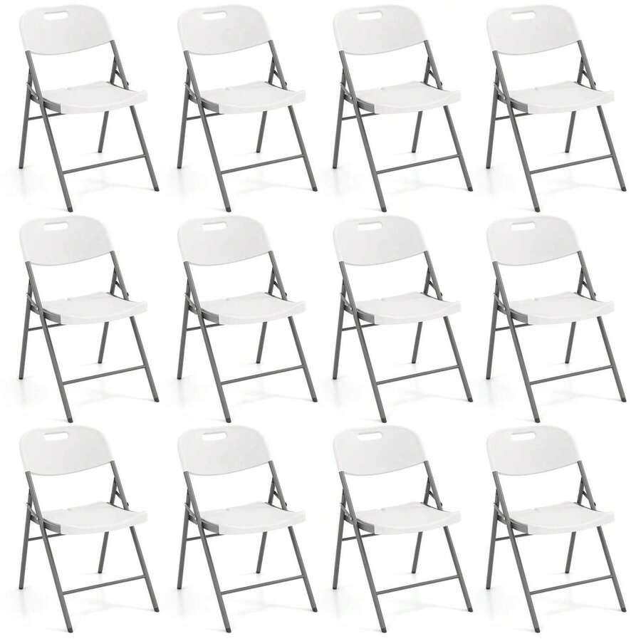 Lifezeal Folding Chairs Set Of 4/8/12 HDPE Plastic Chairs With Metal Frame For Home Office - White - 12 Pieces - View 1