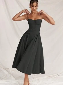 French Vintage Long Dresses With Halter - màu đen - Xem 3