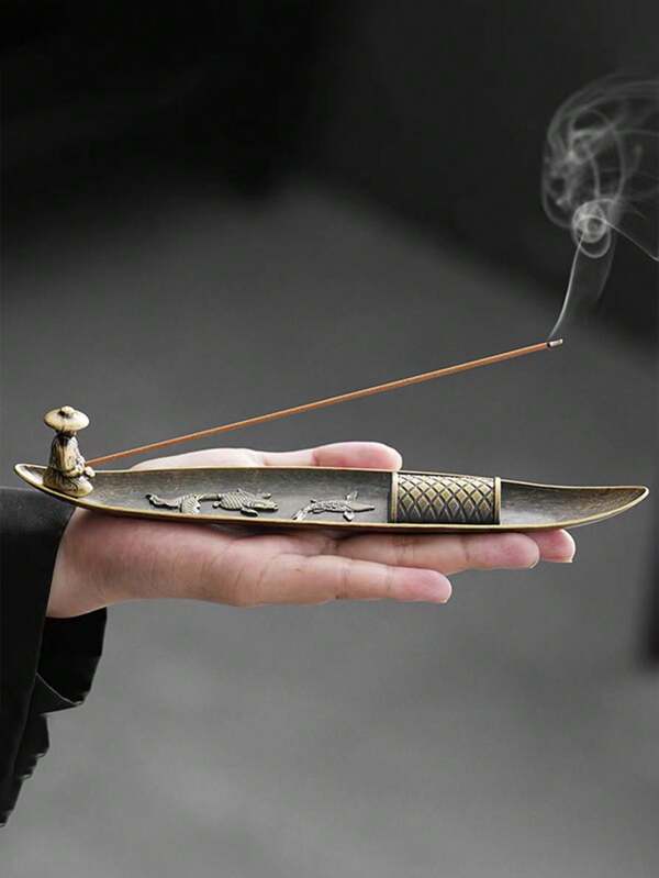 1pc Vintage Metal Fisherman Incense Burner, Home Decor Aromatherapy And Meditation Censer, Alloy Fishing Line Stick Incense Holder Tea Ceremony Incense Plate For Indoor Use Gifts Birthday Graduation