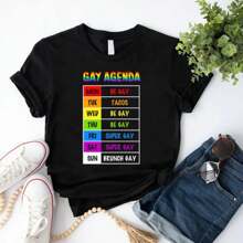 Gay Agenda LGBT Gay Pride T-Shirt, LGBT Rainbow Shirt, Pride Month Shirt, Gay Pride Shirt, Lesbian Shirt, Equality Shirt - 黑色 - 查看 1