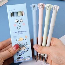Quatre stylos effaçables avec éléphants, stylos effaçables à pointe fine de 0,5 mm avec encre noire et bleue, motif d'animaux mignons très adaptés pour une utilisation au bureau et à l'école au quotidien - 4 pièces/ensemble - Voir 10