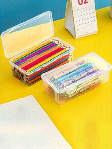 1 pièce/3 pièces/5 pièces Étui à crayons transparent grande capacité - Boîte de rangement en plastique à couvercle articulé, adaptée pour les fournitures scolaires et de bureau, organisation de bureau