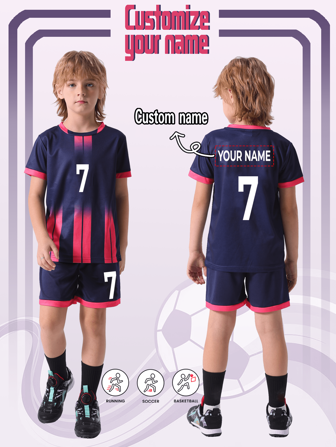 2pcs Customized Casual Sports Training Quick-Dry Short Sleeve Activewear Set, No.7, Suitable For Football, Sports, Daily Wear Stylish, Fashion, Hipster, Casual, Minimal Chic Personalized, Customized, Custom, Unique Guy Costumes, Capsule Wardrobe, Boy Basic/Street Style Ideal Gifts For Him Boyfriend, Family, Friends For Birthdays, For Vacation/Holiday, For School/Competition, For Sports/Climbing