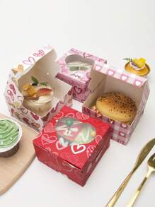 5pcs/10pcs Heart-Shaped Baking Boxes With Window, Suitable For Cakes, Cookies, Sweets, Chocolates, Strawberries, Pies, Doughnuts, Muffins, Cupcakes, Valentine's Day - Paper - View 5