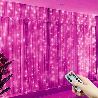 1 Pack LED Window Curtain Lights With USB & Remote Control, Hanging Fairy String Lights For Bedroom Decor, Outdoor Decor, Valentine's Day, Mother's Day, Wedding, Birthday, Indoor Decoration, Christmas Party Supplies, Holiday Decor (Batteries Not Included)