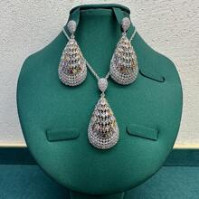 Ramadan Luxury Teardrop Design Necklace And Earrings Jewelry Set, Copper With Colorful Zirconia Rhinestones, Elegant Jewelry Set For Women, Suitable For Daily, Evening Party, Valentine's Day Gift - Silver - View 1