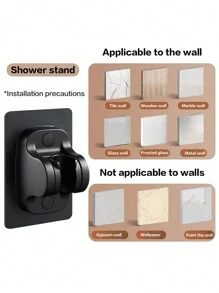 3 pièces Set : Pomme de douche filtrée 4 réglages de haute qualité en ABS avec tuyau en acier inoxydable de 1,5 m, support mural sans perçage en ABS, accessoires de salle de bain, outils de salle de bain - Noir - Voir 11