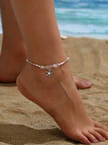 1 件女士海滩度假随机宝石和海星串珠脚链 - 粉色 - 查看 3