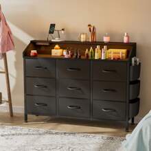 GIKPAL Dresser For Bedroom With Charging Station And RGB LED Lights, Wide Fabric Dresser For Storage And Organization With 9 Drawers - Black PU - View 1
