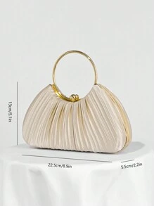 褶皱缎面设计盒形晚宴手包，正式宴会手提包，适合派对、礼服、舞会、婚礼 - 米色 - 查看 7