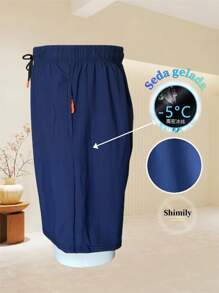 Kit 3 Bermuda Shorts For Men, Imported Shorts For Men, Polyamide, Ice Silk, Gym, Elastane, Casual, Quick Drying - 藏蓝色 - 查看 4