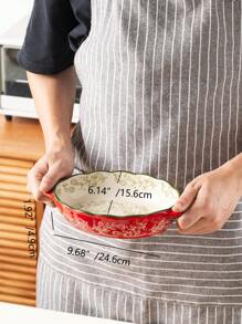 Assadeira oval de cerâmica com alça, design floral vintage vermelho, para cozinha, salada, grelhados, assados, sobremesas, pizza - pode ir ao forno e micro-ondas