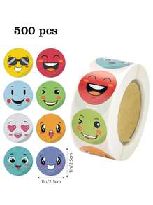 Adesivos autoadesivos com desenho animado fofo e sorriso, 500 peças/rolo, adesivo de incentivo com recompensa, adesivo para selar envelope de presente, adesivo de PVC à prova d'água, material escolar, volta às aulas