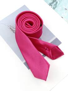 ZONFAZ 1 Cà vạt nam trơn màu bóng mịn 2" bằng polyester siêu mỏng, thích hợp cho đám cưới, Giáng sinh, Lễ tạ ơn và các lễ hội khác, tiệc tùng và mặc hàng ngày Cà vạt nam - Màu Hồng Tươi - Xem 3