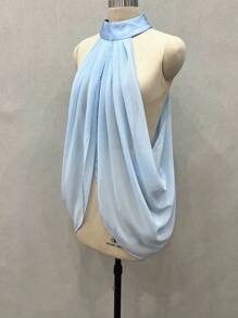 1pc White Bridal Chiffon Tube Top Draping Shawl, Adjustable Backless, Shoulder Strap Wedding Accessory Fall Clothes For Women - Multicolor - View 16