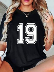 100% Cotton Number 19 Birthday Gift Sports Player Team Numbered Jersey T-Shirt - Black - View 1
