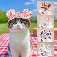 1 件装宠物帽子带耳孔可调节抽绳棒球狗帽适合中小型犬夏季染色猫咪遮阳帽宠物户外徒步运动帽用品