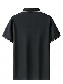 男士轻便透气 Polo 衫，时尚商务休闲短袖 Polo 领 T 恤 - 黑色 - 查看 3