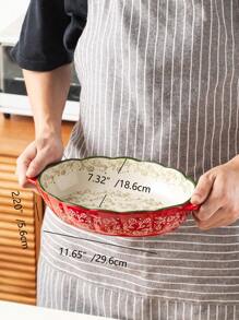 Assadeira oval de cerâmica com alça, design floral vintage vermelho, para cozinha, salada, grelhados, assados, sobremesas, pizza - pode ir ao forno e micro-ondas