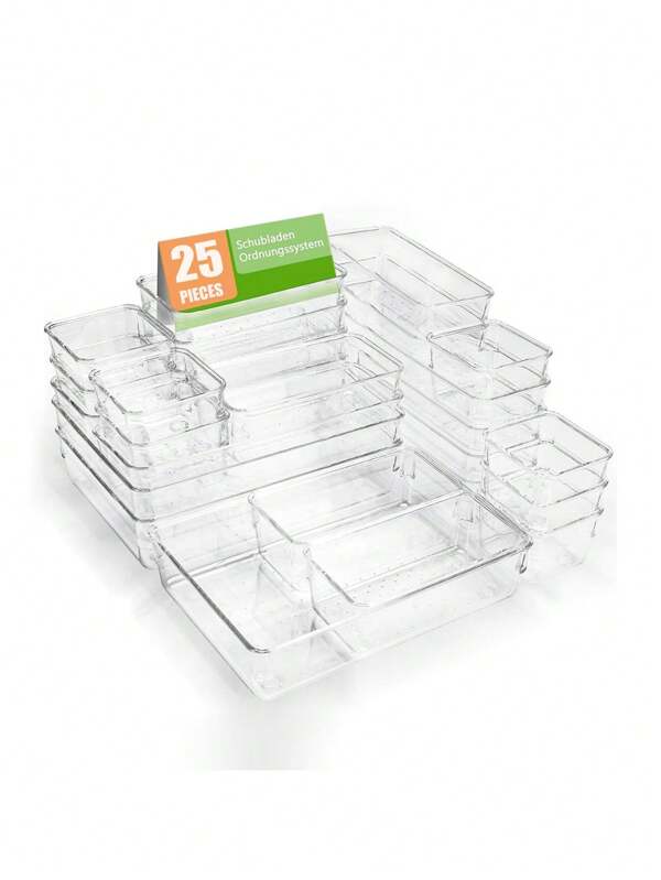 1/12/25pcsTransparent Drawer Organizer Tray Set, Table Drawer Divider Organizer And Storage Box, 4 Sizes, Suitable For Makeup, Jewelry, Kitchen, Bedroom, Bathroom, Office Small Tools