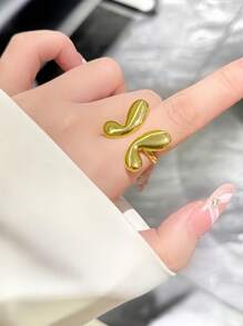 1 pieza Anillo de acero inoxidable chapado en oro de 18K con diseño multicapa de mariposa y ondas, regalo creativo ajustable