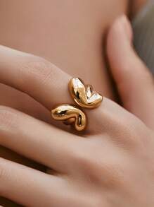 1 pieza Anillo de acero inoxidable chapado en oro de 18K con diseño multicapa de mariposa y ondas, regalo creativo ajustable