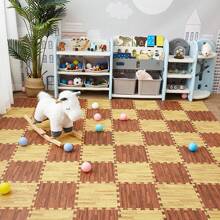 10 piezas, 11,8 pulgadas, Estera de piso tipo madera de alta tenacidad, alfombra de espuma rompecabezas antideslizante, a prueba de humedad y caídas para sala de estar, cocina, dormitorio