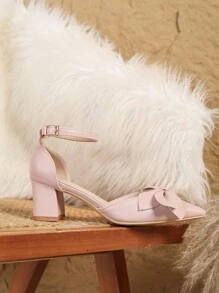 Fall/Winter New Fashion Women Pointed Toe High Heels Thick Heels Hollow Bowknot Pumps, Pink, Elegant, Party