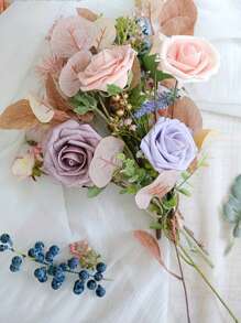 25 Peças Rosas Artificiais, Conjunto de Rosas Artificiais Verde Floresta em Gradiente - Conjunto de Buquê de Casamento DIY, Adequado para Casamento, Bolo, Decoração de Mesa de Festa