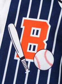 Baby Boy Letter & Number Baseball Print Striped Romper