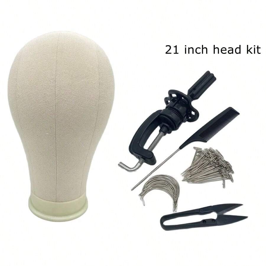 Canvas Block Head Training Wig Head  Styling Head Wig Stand Wig Head Stand - Dark Grey - View 1