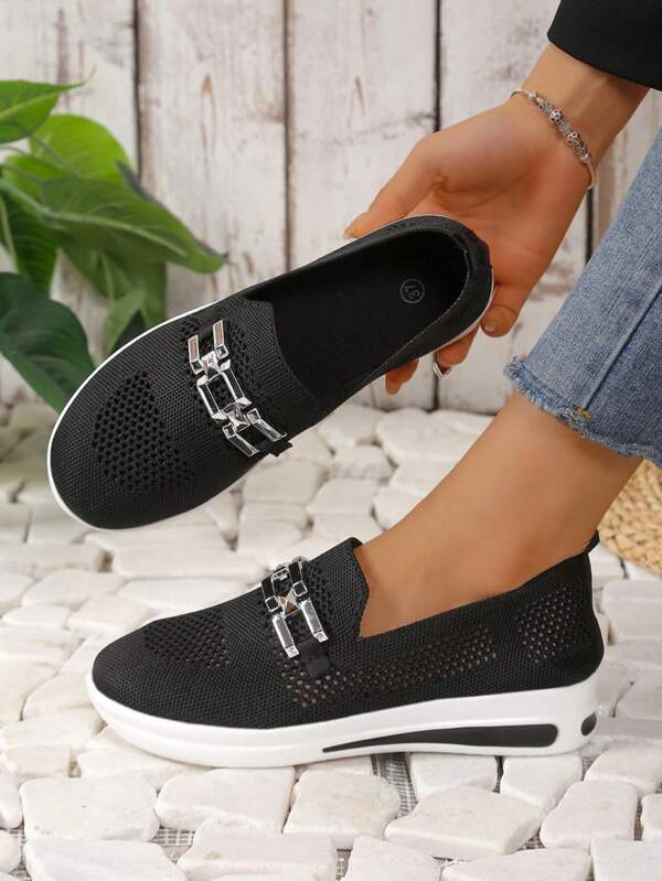 Mocassins femininos plataforma slip-on macios, tênis casuais para caminhada, calçados esportivos de sola grossa trançada