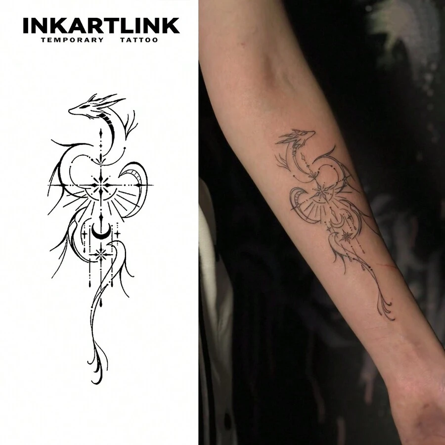INKARTLINK Innovative Tattoo Technology - Semi-Permanent Tattoo, Dragon Design, Realistic Tattoo, Heart-Stirring Tattoo, Temporary Tattoo, Waterproof, Authentic Tattoo Look, Niche Design Tattoo, Fruit Juice Tattoo, Botanical Tattoo - Black - View 1