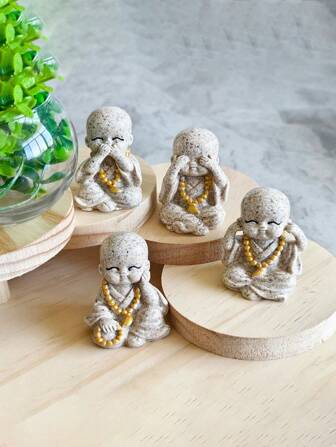 4pcs Creative 4 Little Buddhist Monk Figurines, Home Decor, Tabletop Ornaments, Micro Landscape Accessories, Gift