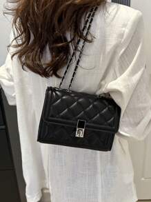 Fashion Solid Color Quilted Square Chain Shoulder Bag, Versatile Flap Banquet Evening Bag New Lightweight Handbag & Purse, Daily Commuting Messenger Bag For White Collar And Student, Casual Mobile Phone Coin Crossbody Bags
