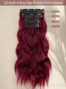 Set de 4 piezas de extensiones de cabello color vino tinto de 22 pulgadas, resistentes al calor, de fibra sintética de onda natural de agua, para mujeres y niñas, para uso diario y fiestas
