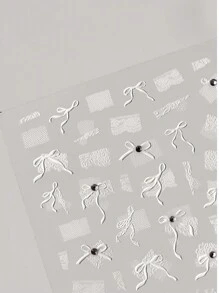 1张白色蕾丝蝴蝶结5D水晶钻石美甲贴纸美甲贴花设计美甲工具DIY美甲用品 - 白色 - 查看 6