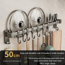 Gancho de cocina sin perforaciones, barra colgante, colgador de pala, gancho de, soporte multifuncional para cuchillos de almacenamiento montado en la pared - Gancho doble de 30 cm - Ver 5