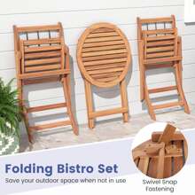 Lifezeal 3 PCS Acacia Wood Patio Bistro Set Folding Outdoor Table And Chairs With Cushions White/Navy/Grey