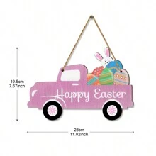 1Pc Easter Car Shape Wooden Wall Hanging Plaque Sign Easter Bunny Door Sign Wreath Decor For Easter Theme Party Decor,Rustic Spring Wood Front Door Sign Easter Egg Hanging Wood Sign Spring Easter Farmhouse Indoor Outdoor Home Porch Decorations - Multicolor - View 5