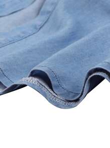 Vestido camisero vaquero de moda para mujer, manga larga, solapa, botonadura sencilla, informal, color liso, túnica - Azul - Ver 6