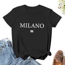 Women Milano 96 Letter Printed T-Shirt T Shirts Shirt Short Sleeves T Shirt Casual T Shirts Novelty Shirt Graphic Tees Clothes Top - màu đen - Xem 1