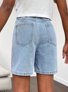 Teen Girl Vintage Stonewashed Loose Denim Cargo Shorts