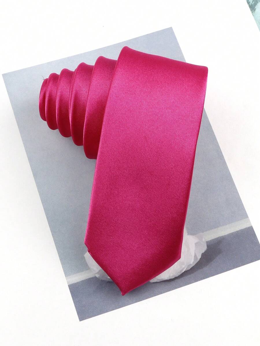 ZONFAZ 1 Cà vạt nam trơn màu bóng mịn 2" bằng polyester siêu mỏng, thích hợp cho đám cưới, Giáng sinh, Lễ tạ ơn và các lễ hội khác, tiệc tùng và mặc hàng ngày Cà vạt nam - Màu Hồng Tươi - Xem 1