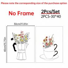 Conjunto de 2 carteles de impresión en lienzo estilo nórdico, arte de pared de lienzo con taza de café y flores, pintura artística para decorar la sala de estar, dormitorio, baño, oficina, pasillo, cocina, sin marcos, arte de pared moderno, carteles para habitación, elementos de decoración de habitación, decoración del hogar, decoración de habitación estética, decoración occidental