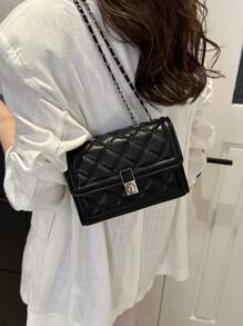 Fashion Solid Color Quilted Square Chain Shoulder Bag, Versatile Flap Banquet Evening Bag New Lightweight Handbag & Purse, Daily Commuting Messenger Bag For White Collar And Student, Casual Mobile Phone Coin Crossbody Bags
