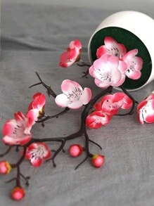 1 set Flor de durazno artificial con botella, flor artificial de durazno de estilo chino, planta floral primaveral simulada para decoración interior y exterior, decoración de escritorio hogar - Rosa - Ver 7