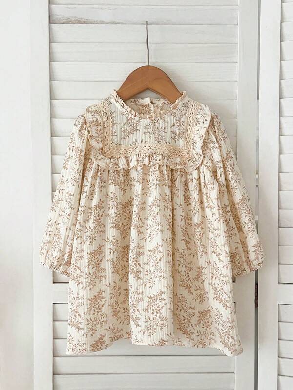 Langes Kleid mit Ditsy Blumen Muster für Kleine Mädchen, süße Prinzessin Optik, neue Kollektion für Frühling/Herbst