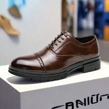 Brown Leather Dress Shoes For Men With Triple Buckled Lace-Up Closure, Suitable For Office, Banquet, Wedding Party And Groom Wedding - Brown - View 6