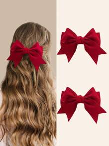 2Pcs Big Hair Bow Clips-Red Velvet Bow Hair Clips For Girls Teens, Alligator Clip Barrettes Silky Bowknots Hairpin For Holiday New Year Valentines Day Headdress